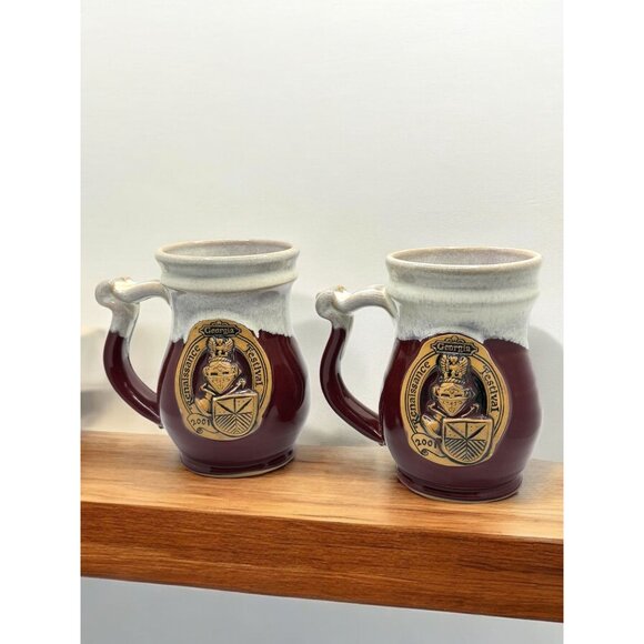 Renaissance Festival 2001 Georgia Stoneware Mugs Set Of 2 - Picture 2 of 13